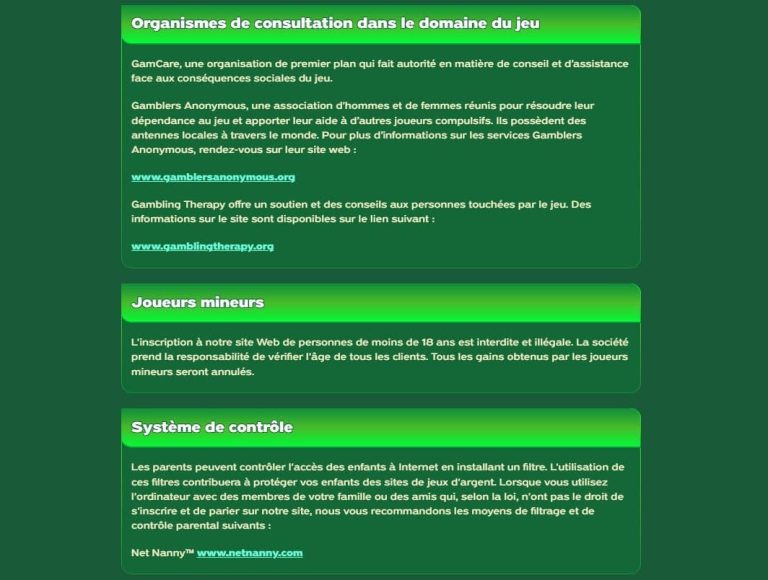 Green Luck Casino jeu responsable